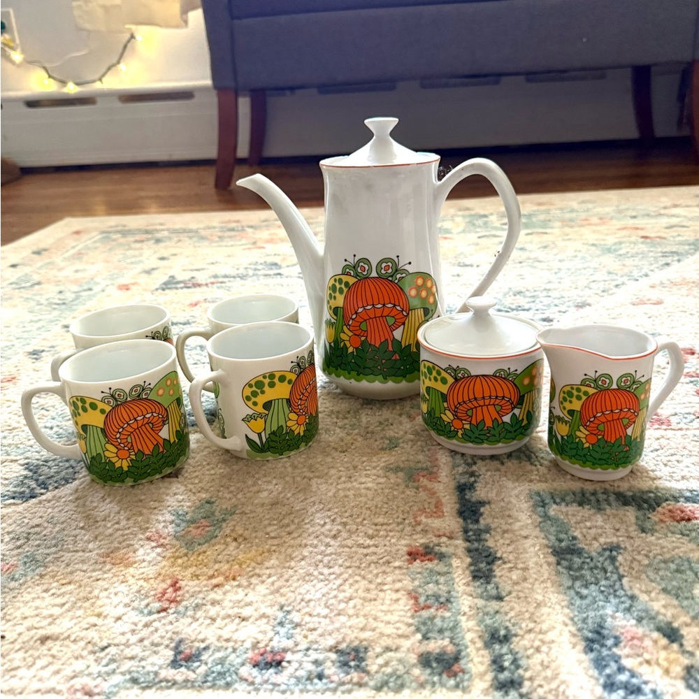 Vintage Mushroom Tea Set Psychedelic DEADSTOCK